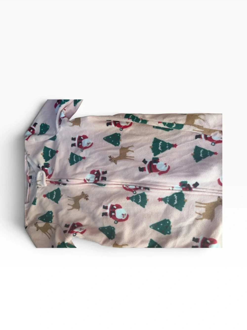 Carter’s Kids Pink Holiday Fleece Zipper Pajamas with Santa & Tree Print 5t